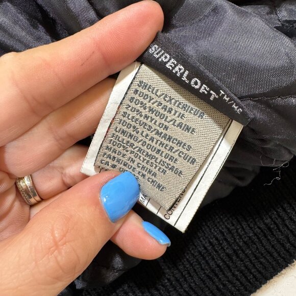 Vtg Varsity Bomber Jacket Eagle Embroidered Black Suede Wool 42 44 L Y2K Retro - Picture 5 of 14